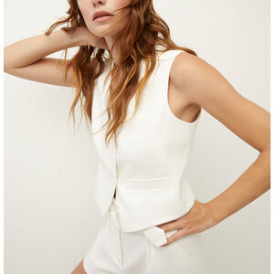 Veronica Beard 'Bennett' White Twill-Linen Vest Size 4 - NWT